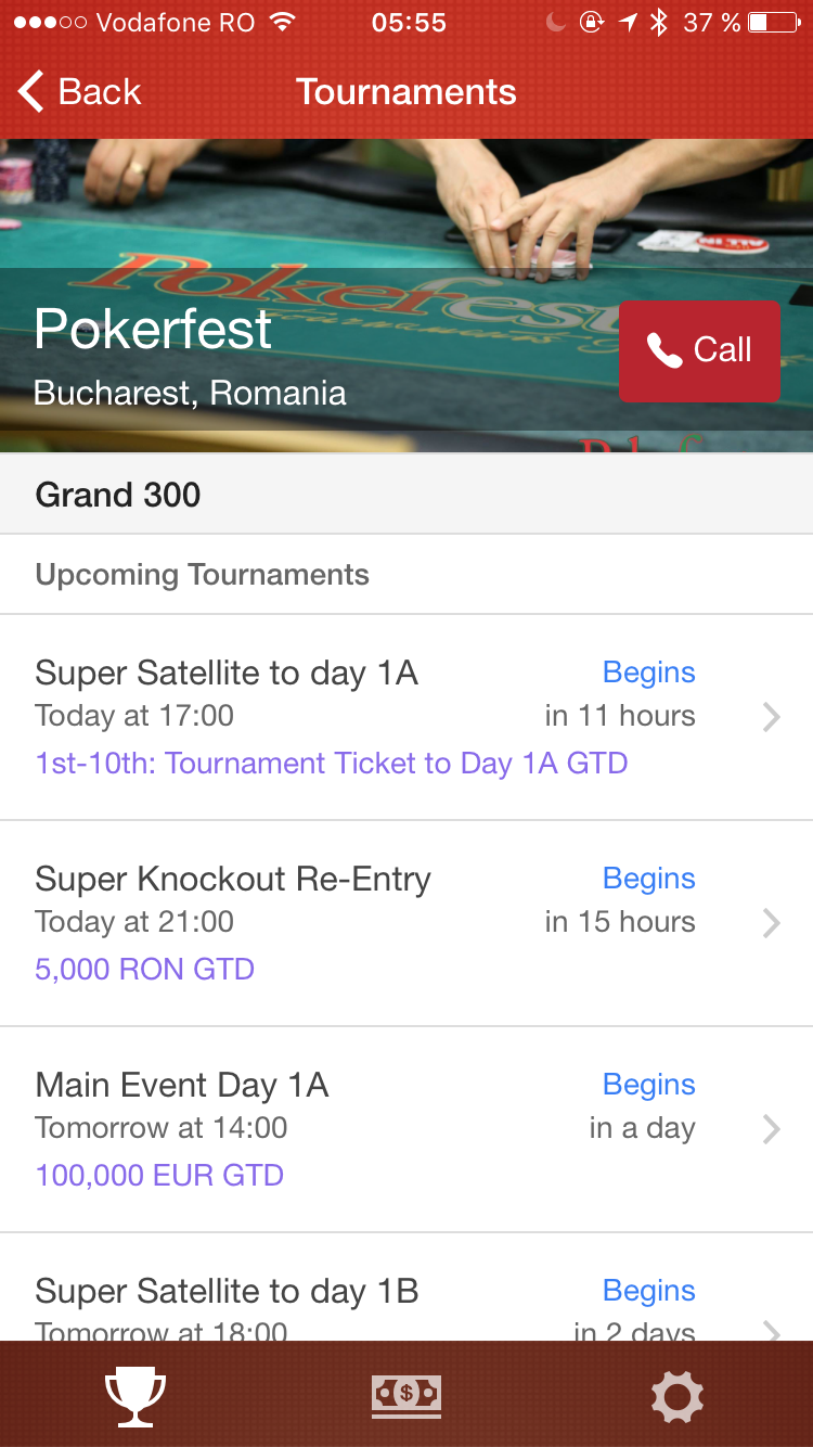 Upcoming tournaments listed in LetsPoker v1.0